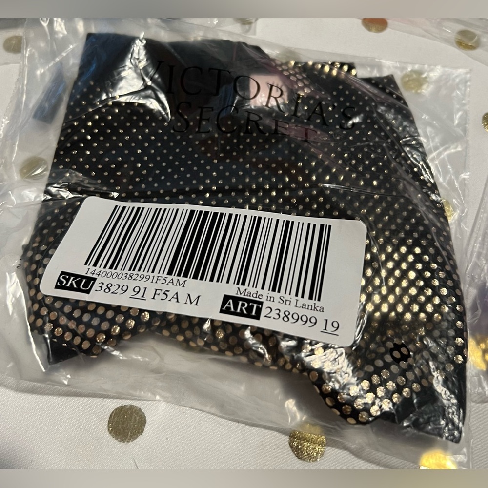 VS Cheeky panty size M color - black with gold metallic dots.